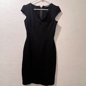 Lulus Women Stretch V Neck Short Sleeve Full Zip Black Dress Size M‎